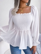 Casual wood ear led long -sleeved chiffon shirt