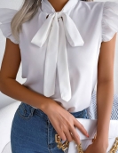 Temporary commute wood ear strap bow chiffon shirt