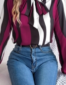 Temperament color striped stripes lantern sleeve chiffon shirt top