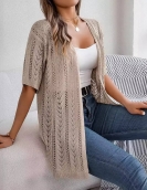 Summer hollow short -sleeved knitted cardigan vacation sunscreen shirt