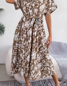 Casual loose leopard leopard strip shirt skirt