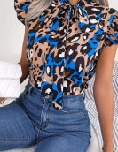 Leisure Leopard Wooden Ear Laceted Chiffon Shirt Top