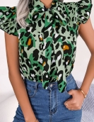 Leisure Leopard Wooden Ear Laceted Chiffon Shirt Top