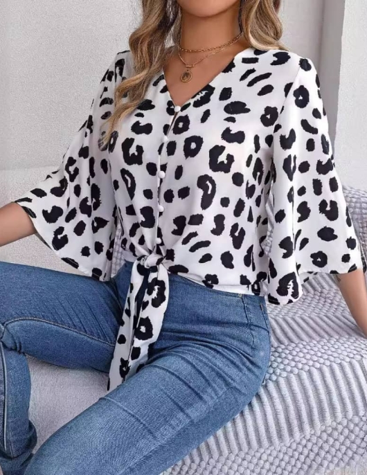 Casual Leopard Lands Candes Chiffon Shirt Top