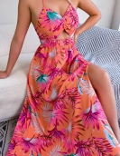 Flower sleeveless hollow suspended long skirt holiday beach skirt