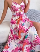 Flower sleeveless hollow suspended long skirt holiday beach skirt