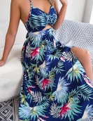 Flower sleeveless hollow suspended long skirt holiday beach skirt