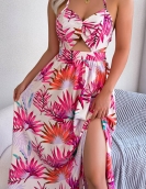 Flower sleeveless hollow suspended long skirt holiday beach skirt