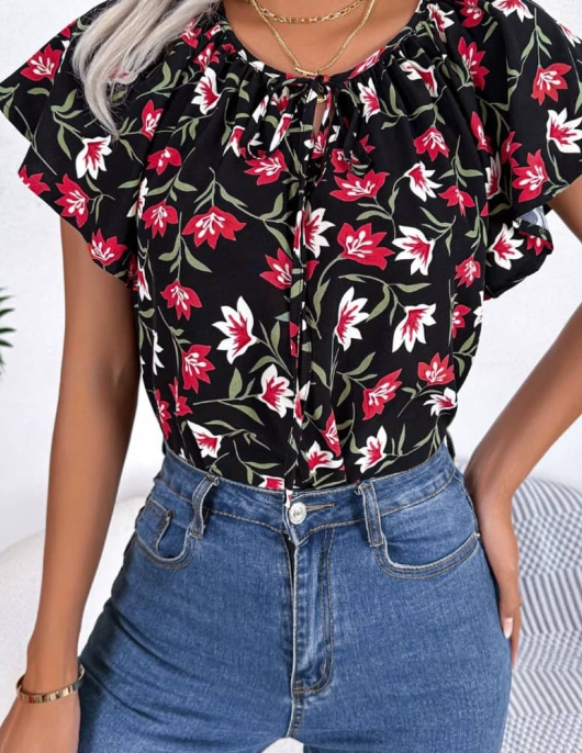 Casual loose lotus chiffon shirt top