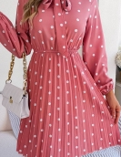 Temporary wave dot tie waist long -sleeved pleated skirt