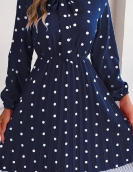 Temporary wave dot tie waist long -sleeved pleated skirt