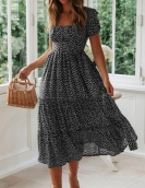 Fang Ling Bubble Sleeve Flower Dress Dress