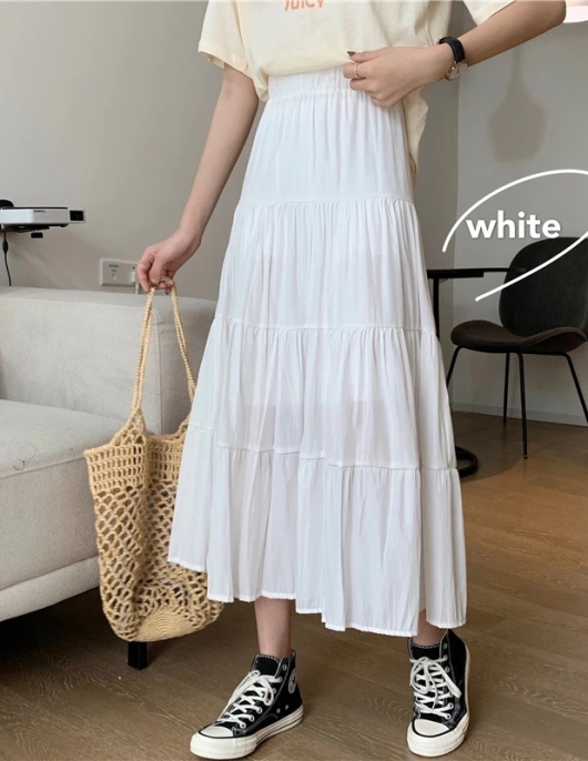 Switching cotton and linen skirt literary fresh skirt high -waisted versatile large swing skirt casual skirt