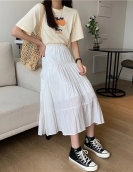 Switching cotton and linen skirt literary fresh skirt high -waisted versatile large swing skirt casual skirt