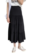 Switching cotton and linen skirt literary fresh skirt high -waisted versatile large swing skirt casual skirt