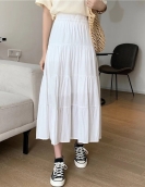 Switching cotton and linen skirt literary fresh skirt high -waisted versatile large swing skirt casual skirt