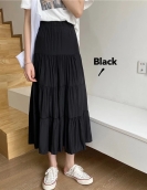 Switching cotton and linen skirt literary fresh skirt high -waisted versatile large swing skirt casual skirt