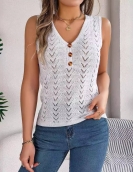 Button collar hollow sleeveless shirt, holiday sweater