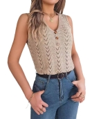 Button collar hollow sleeveless shirt, holiday sweater