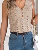 Button collar hollow sleeveless shirt, holiday sweater