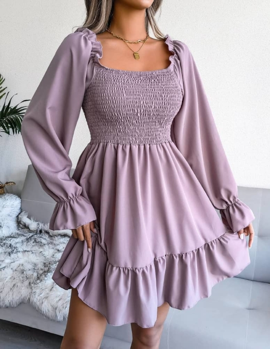 Fang Ling Toron Long -sleeved Worch Edge Slash Dress