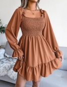 Fang Ling Toron Long -sleeved Worch Edge Slash Dress