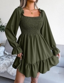 Fang Ling Toron Long -sleeved Worch Edge Slash Dress