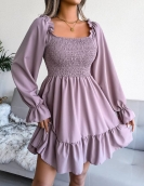 Fang Ling Toron Long -sleeved Worch Edge Slash Dress