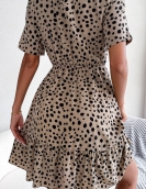 Casual wave dot, waist, lotus leaf edge dressing dress