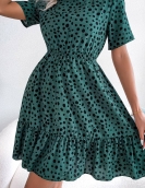 Casual wave dot, waist, lotus leaf edge dressing dress