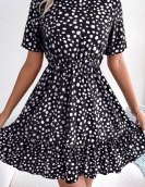 Casual wave dot, waist, lotus leaf edge dressing dress