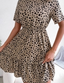 Casual wave dot, waist, lotus leaf edge dressing dress