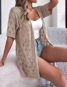 Summer hollow leaf short -sleeved knitted cardigan vacation shirt