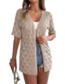 Summer hollow leaf short -sleeved knitted cardigan vacation shirt