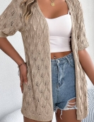 Summer hollow leaf short -sleeved knitted cardigan vacation shirt