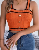 Summer contrasting buttons, sleeveless navel sweater resort top