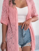 Summer hollow grid short -sleeved knitted cardigan sandy beach sunscreen shirt