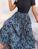 Leisure leaves high waist pleated mid -length dress