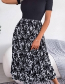 Leisure leaves high waist pleated mid -length dress