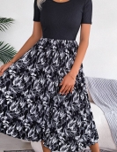 Leisure leaves high waist pleated mid -length dress