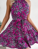 Casual ruffled large crushing flower dress vacation skirt