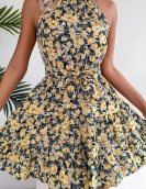 Casual ruffled large crushing flower dress vacation skirt