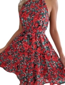 Casual ruffled large crushing flower dress vacation skirt