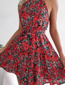 Casual ruffled large crushing flower dress vacation skirt