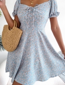 Casual flared sleeve drawn lace flower shattered dress dress