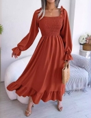 Leisure square collar horn sleeve big lotus leaf long skirt