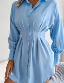 Casual lantern sleeve, waist asymmetric dress shirt skirt