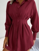 Casual lantern sleeve, waist asymmetric dress shirt skirt