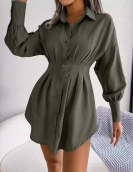 Casual lantern sleeve, waist asymmetric dress shirt skirt