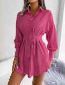 Casual lantern sleeve, waist asymmetric dress shirt skirt